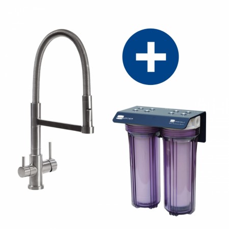 KOMPLETT pakke m/ Eco Friendly vannfilter, Eco Altea 3- veis kjøkkenkran, slanger og koblinger (POU)