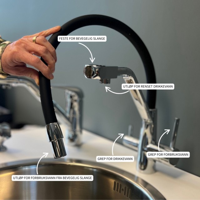 Eco Queen 3-veis kran med bevegelig slange for forbruksvann