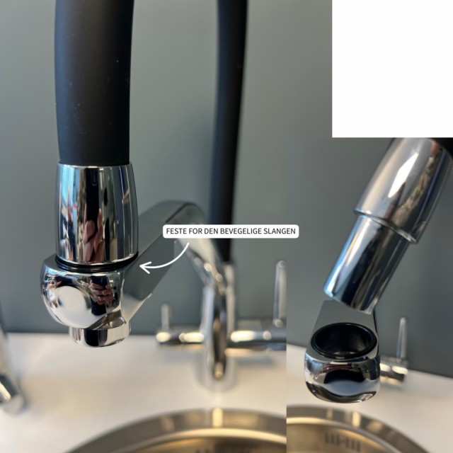 Slangen for forbruksvann er enkel å løfte ut av festet