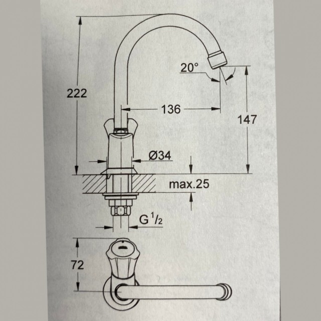 Grohe drikkevannskran - teknisk tegning