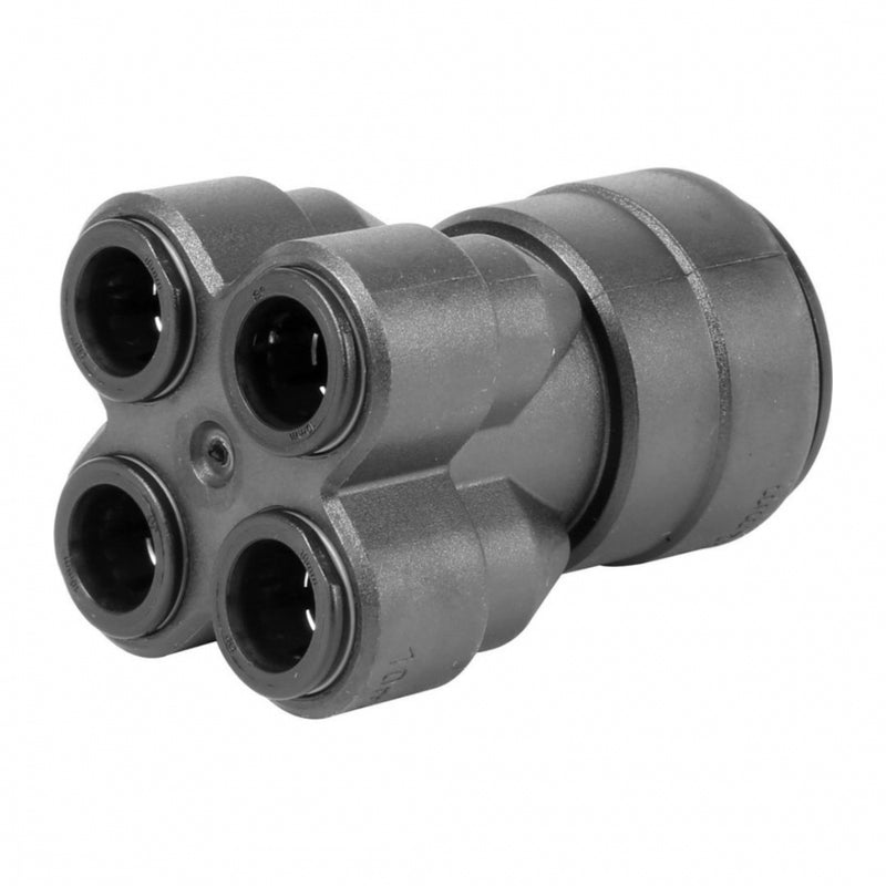 Splitter med reduksjon 22mm til 4x 10mm, John Guest hurtigkobling