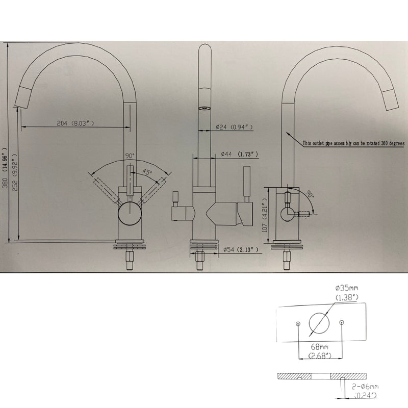 Eco Esla sort treveiskran teknisk tegning