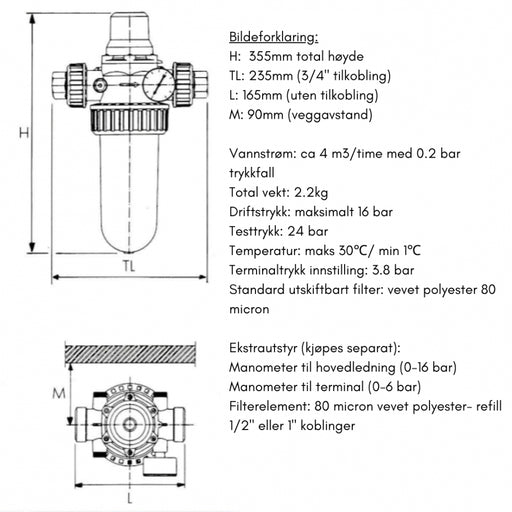Spesifikasjoner 80 Mekanisk Forfilter/partikkelfilter