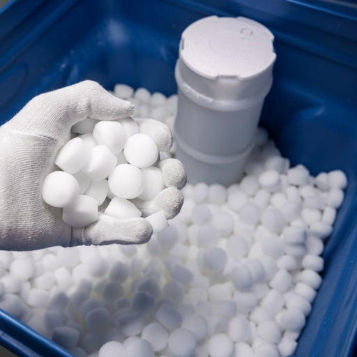 Tank med salttabletter i et ionebyttesystem for kalk